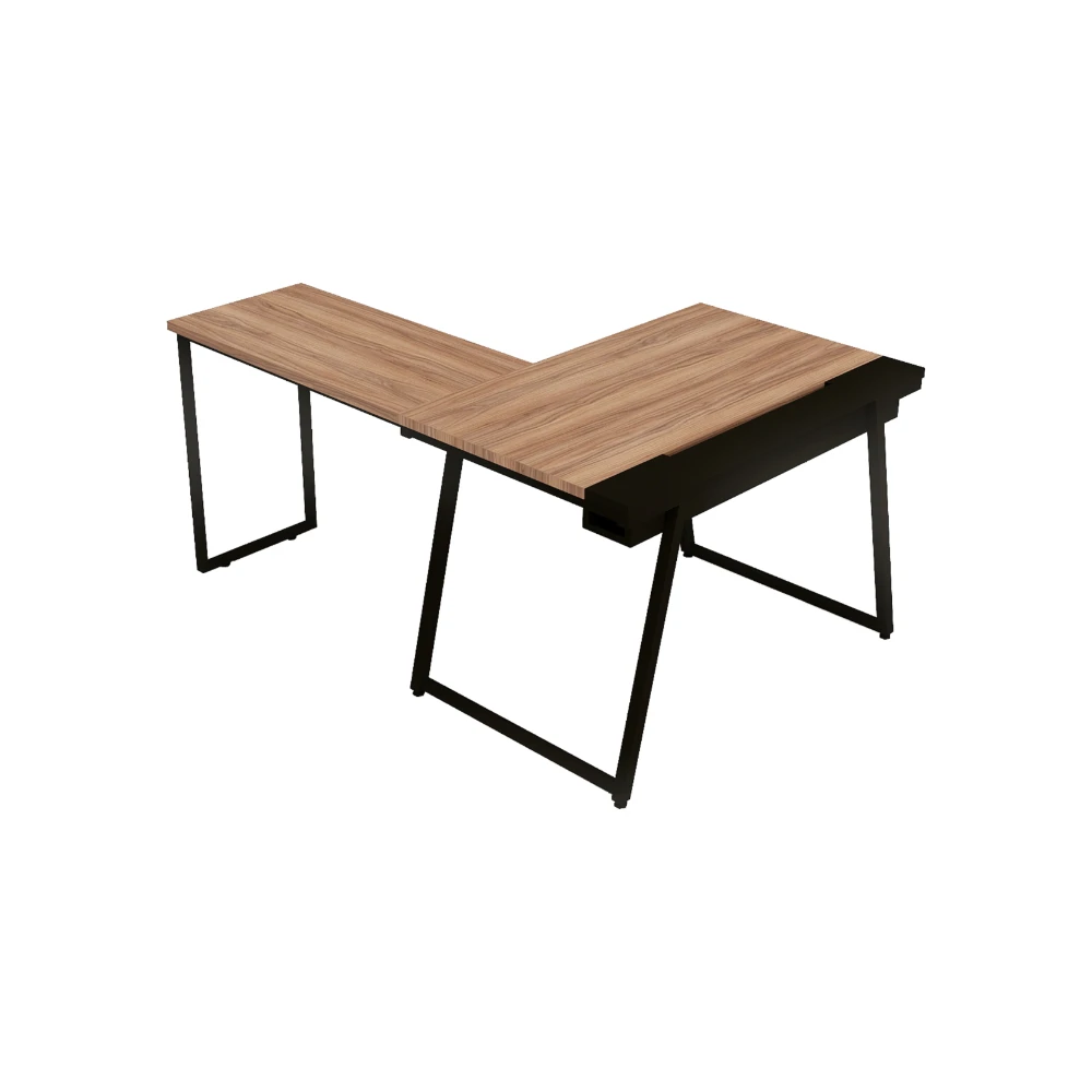 Mesa de escritório em L industrial com extensão e bandeja Soho